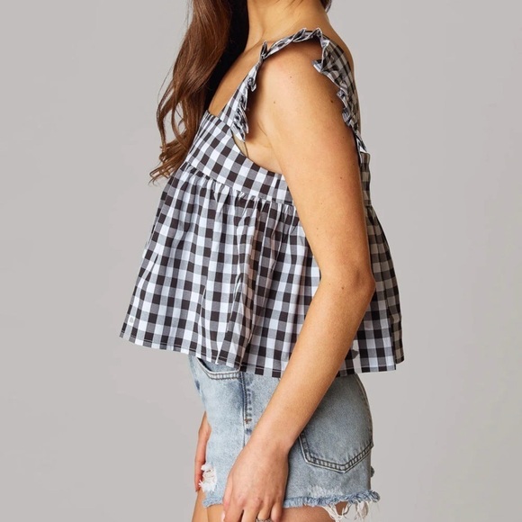 Buddy Love Kyle Ruffle Swing cropped Tank Black Checkered plaid size M NWT - Picture 3 of 12